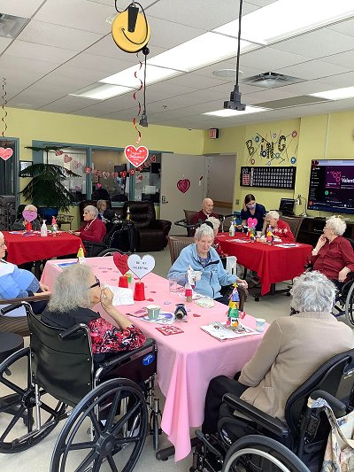 Residents receiving Valentine Day cards