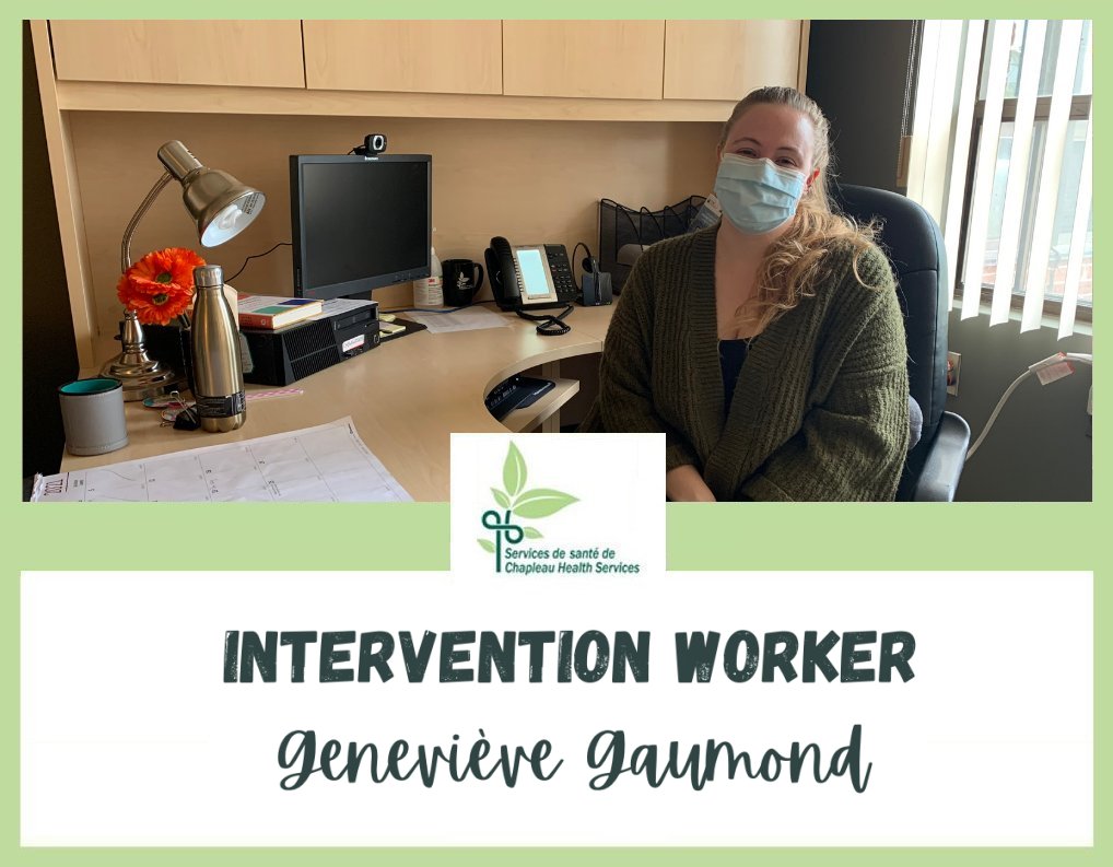 Genevive Gaumond working at her desk