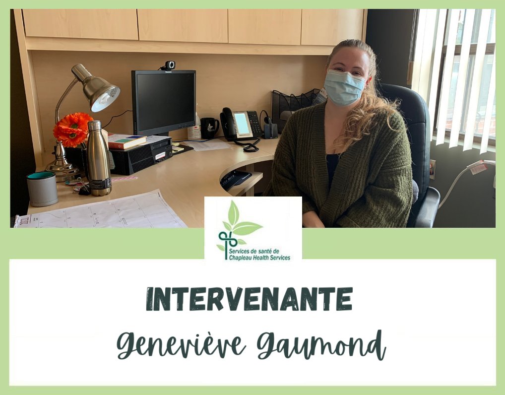 Genevive Gaumond working at her desk