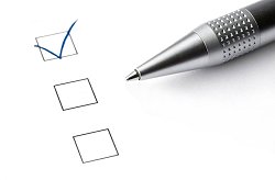 Survey form checkboxes and pen